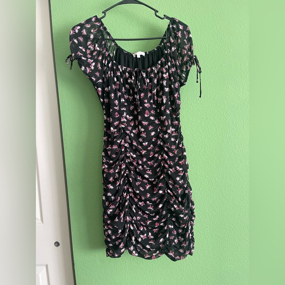 Black butterfly wide neck/off the shoulder dress
